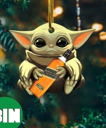 Baby Yoda Hug Black Label For Whiskey Lovers 2023 Christmas Star Wars Gift Ornament