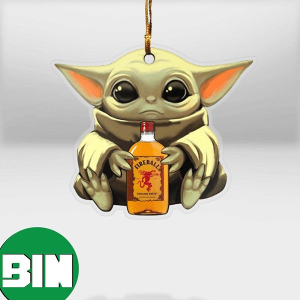 Baby Yoda Hug Fireball For Whiskey Lovers 2023 Christmas Star Wars Gift Ornament