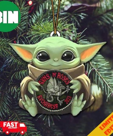 Baby Yoda Hug Guns N Roses Bucharest Romania Logo 2023 Christmas Tree Decorations Ornament