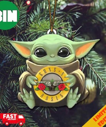 Baby Yoda Hug Guns N Roses Logo For Fans Christmas Tree Decorations 2023 Holiday Ornament