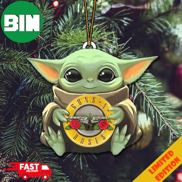 Baby Yoda Hug Guns N Roses Logo For Fans Christmas Tree Decorations 2023 Holiday Ornament