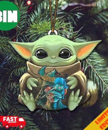 Baby Yoda Hug Iron Maiden The Future Past Tour 2023 Logo Christmas Tree Decorations Ornament