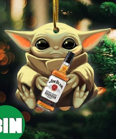 Baby Yoda Hug Jim Beam Bourbon For Whiskey Lovers 2023 Christmas Star Wars Gift Ornament