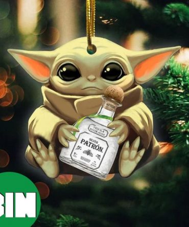 Baby Yoda Hug Silver Patron For Whiskey Lovers 2023 Christmas Star Wars Gift Ornament