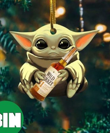 Baby Yoda Hug Wild Turkey For Whiskey Lovers 2023 Christmas Star Wars Gift Ornament