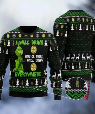 Ballantine Grinch Will Drink Everywhere Ugly Sweater, Grinch Holiday Sweater
