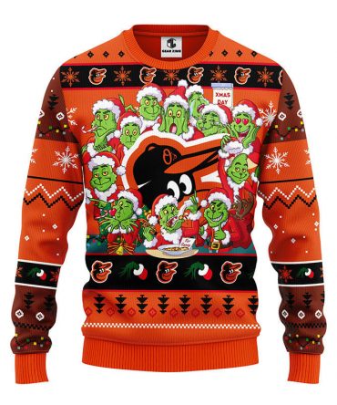 Baltimore Orioles 12 Grinch Xmas Day Ugly Christmas Sweater, Grinch Xmas Sweater