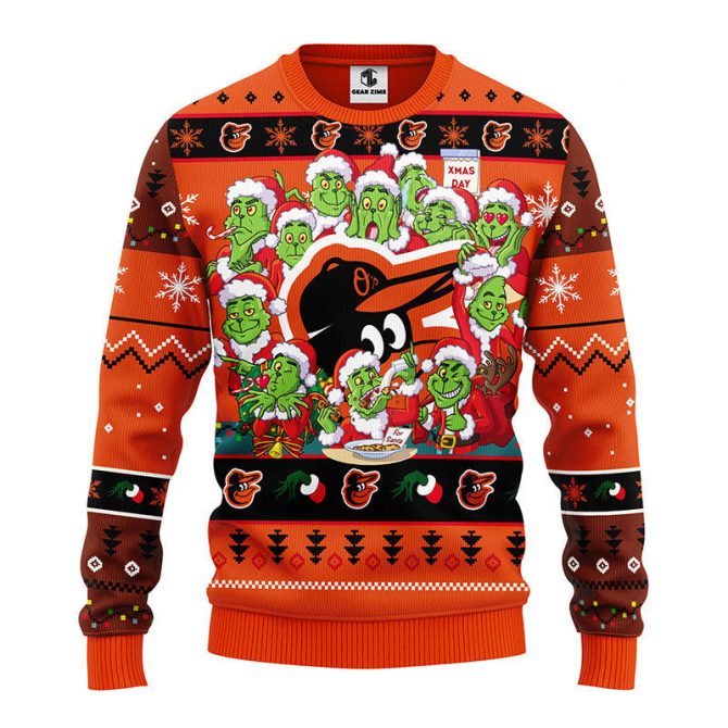 Baltimore Orioles 12 Grinch Xmas Day Ugly Christmas Sweater, Grinch Xmas Sweater