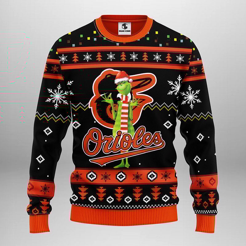 Baltimore Orioles Funny Grinch Ugly Christmas Sweater, Grinch Xmas Sweater