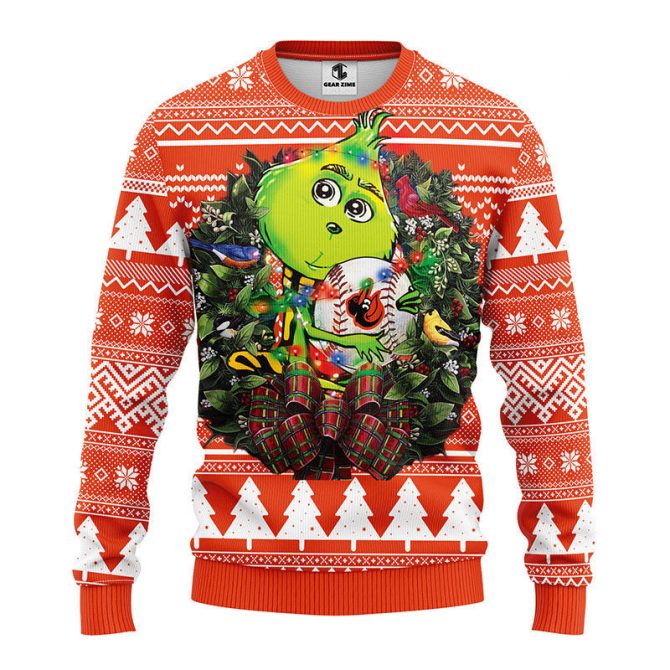 Baltimore Orioles Grinch Hug Ugly Christmas Sweater, Grinch Xmas Sweater