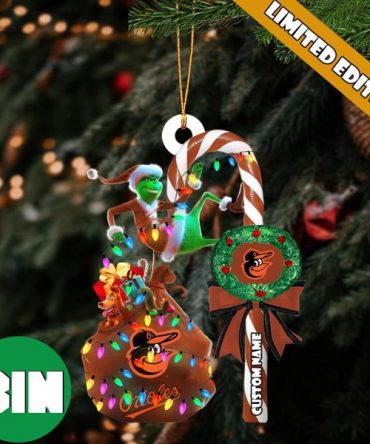 Baltimore Orioles MLB Custom Name Grinch Candy Cane Tree Decorations Christmas Ornament