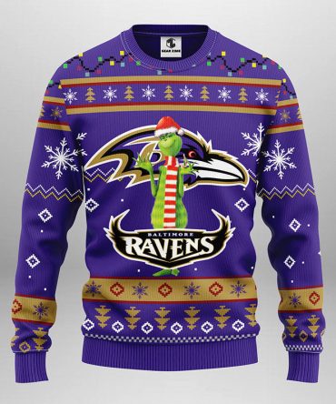 Baltimore Ravens Funny Grinch Ugly Christmas Sweater, Grinch Xmas Sweater