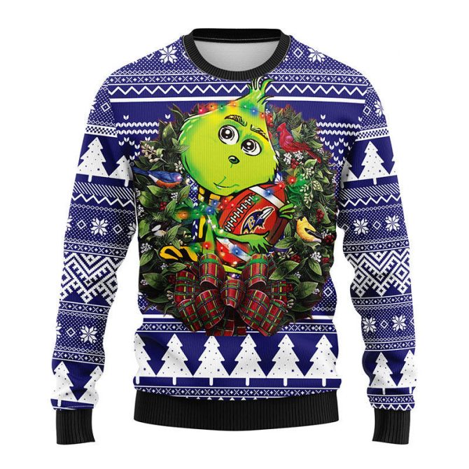 Baltimore Ravens Grinch Hug Ugly Christmas Sweater, Grinch Xmas Sweater