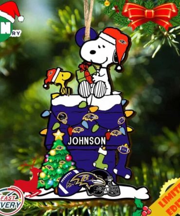 Baltimore Ravens Snoopy NFL Christmas Ornament Personalized Your Name