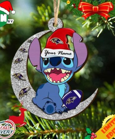 Baltimore Ravens Stitch Ornament NFL Christmas And Stitch With Moon Ornament
