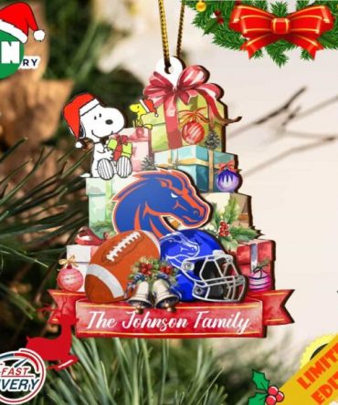 Boise State Broncos And Snoopy Christmas NCAA Ornament Custom Your Family Name