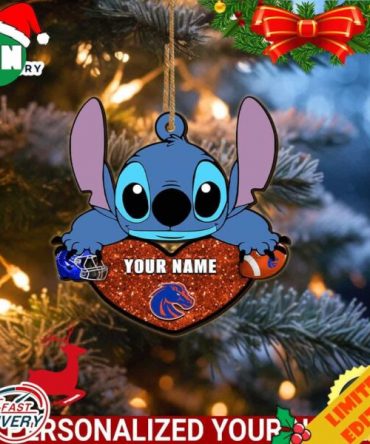 Boise State Broncos Stitch Custom Name Ornament NCAA And Stitch With Heart Ornament