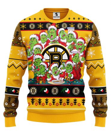 Boston Bruins 12 Grinch Xmas Day Ugly Christmas Sweater, Grinch Xmas Sweater