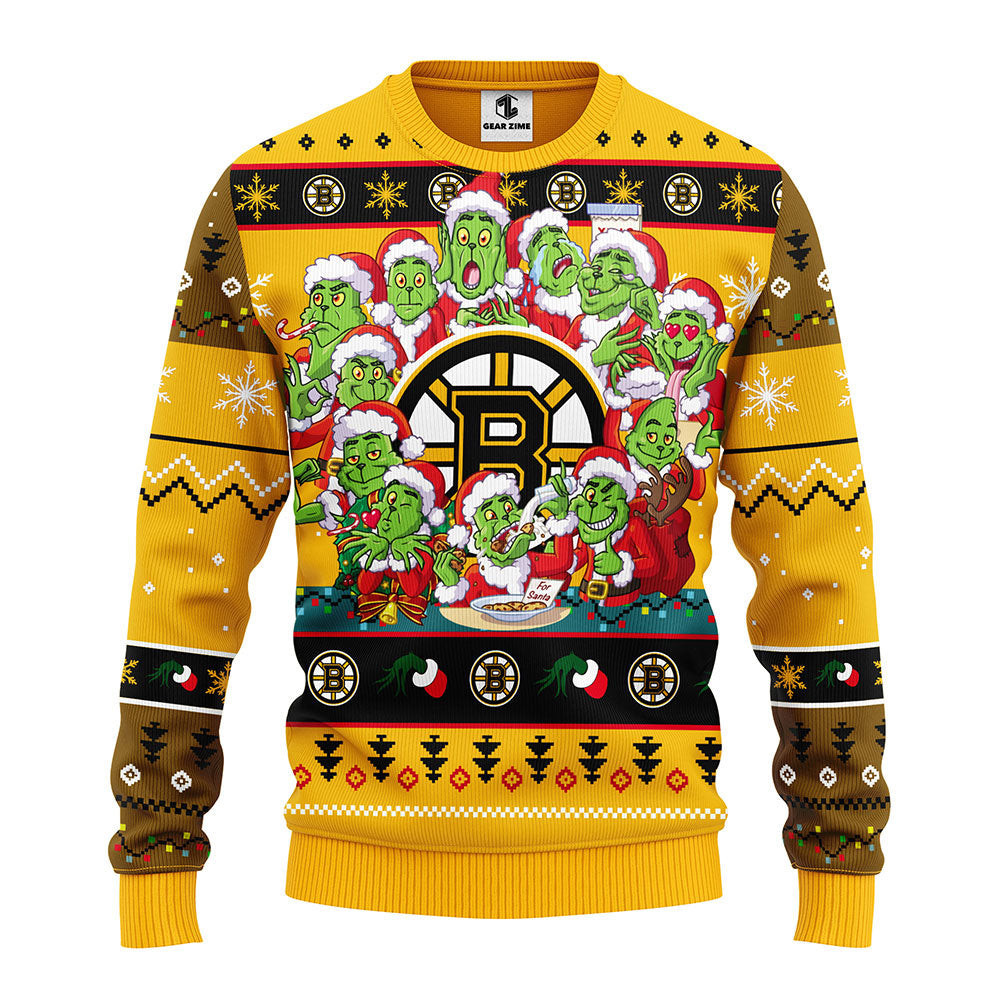 Boston Bruins 12 Grinch Xmas Day Ugly Christmas Sweater, Grinch Xmas Sweater