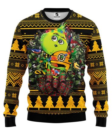 Boston Bruins Grinch Hug Ugly Christmas Sweater, Grinch Xmas Sweater