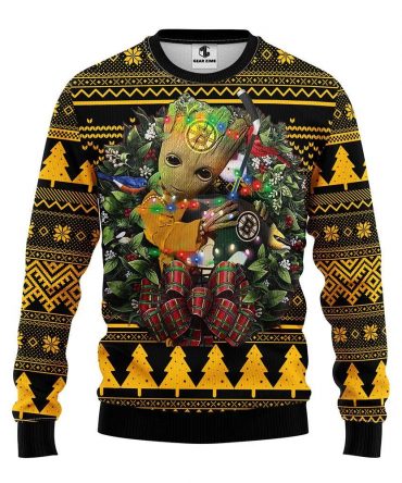 Boston Bruins Groot Hug Ugly Christmas Sweater, NHL Christmas Sweater