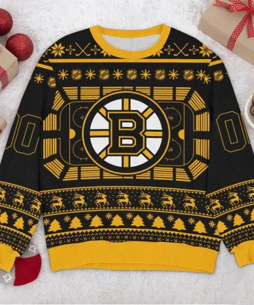 Boston Bruins NHL Big Logo Ugly Christmas Sweater, NHL Christmas Sweater