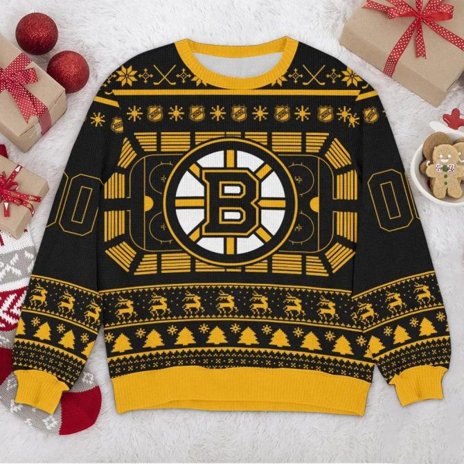 Boston Bruins NHL Big Logo Ugly Christmas Sweater, NHL Christmas Sweater