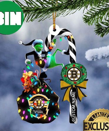 Boston Bruins NHL Grinch Candy Cane Custom Name Xmas Gifts Christmas Tree Decorations Ornament