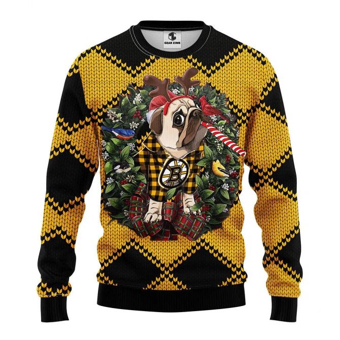 Boston Bruins Pub Dog Ugly Christmas Sweater, NHL Christmas Sweater