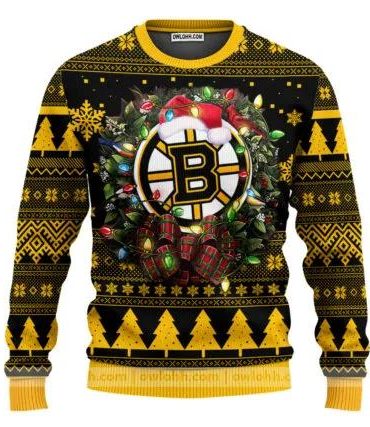 Boston Bruins Santa Hat Ugly Christmas Sweater, NHL Christmas Sweater