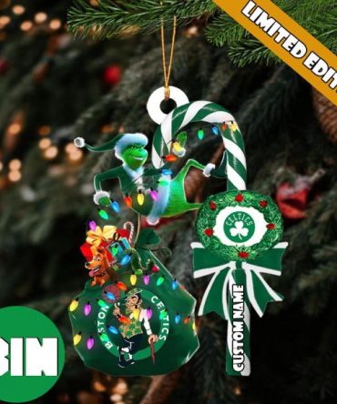 Boston Celtics NBA Custom Name Grinch Candy Cane Tree Decorations Christmas 2023 Ornament