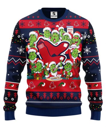 Boston Red Sox 12 Grinch Xmas Day Ugly Christmas Sweater, Grinch Xmas Sweater