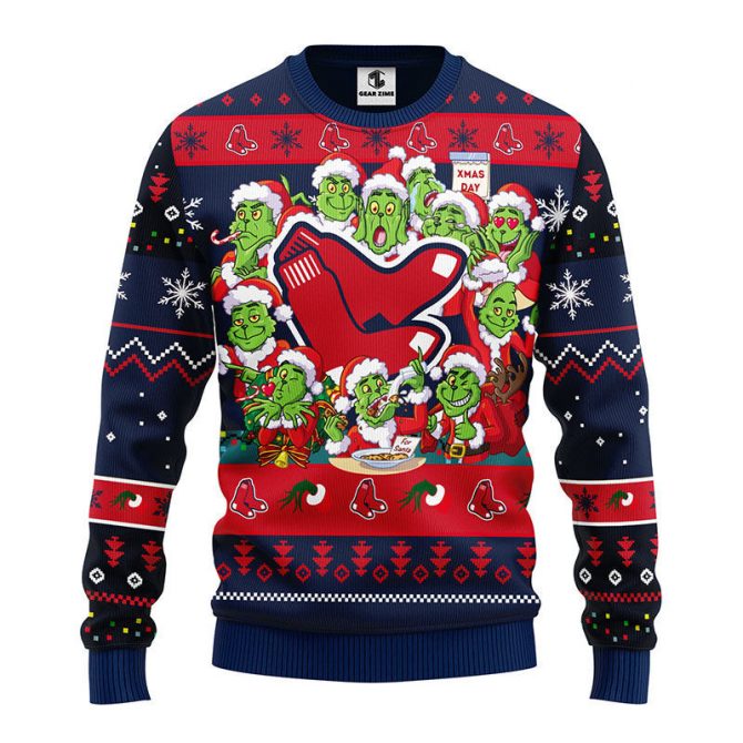 Boston Red Sox 12 Grinch Xmas Day Ugly Christmas Sweater, Grinch Xmas Sweater