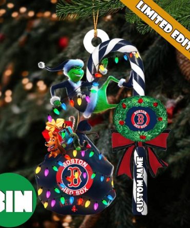 Boston Red Sox MLB Custom Name Grinch Candy Cane Tree Decorations Christmas 2023 Ornament