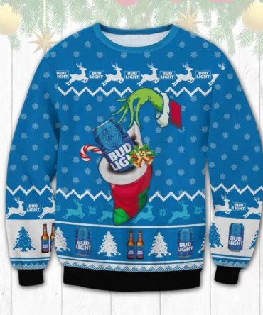 Bud Light Grinch Hand Ugly Sweater, Grinch Holiday Sweater