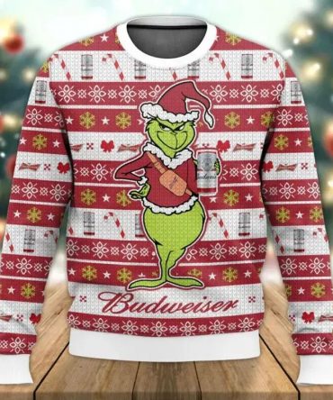 Budweiser Grinch Ugly Sweater, Grinch Holiday Sweater