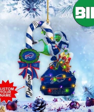 Buffalo Bills NFL Custom Name Tree Decorations Grinch Candy Cane Xmas Gift Ornament