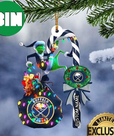 Buffalo Sabres NHL Grinch Candy Cane Custom Name Xmas Gifts Christmas Tree Decorations Ornament