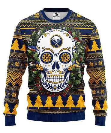 Buffalo Sabres Skull Flower Ugly Christmas Sweater, NHL Christmas Sweater