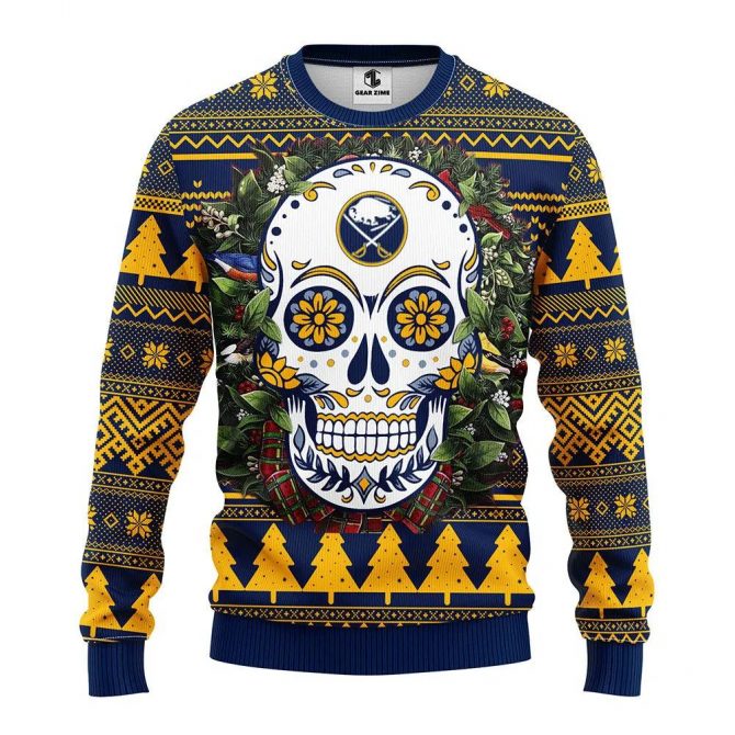 Buffalo Sabres Skull Flower Ugly Christmas Sweater, NHL Christmas Sweater