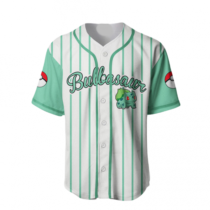 Bulbasaur Baseball Jersey - Stylish Green Striped Anime Fan Shirt For Kids & Adults - Image 2