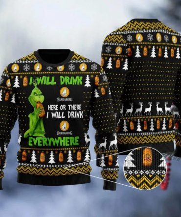 Bundaberg Grinch Will Drink Everywhere Ugly Sweater, Grinch Holiday Sweater