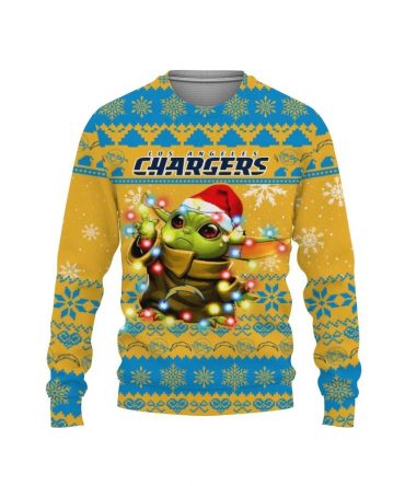 Los Angeles Chargers Baby Yoda Star Wars Ugly Christmas Sweater, NFL Christmas Sweater
