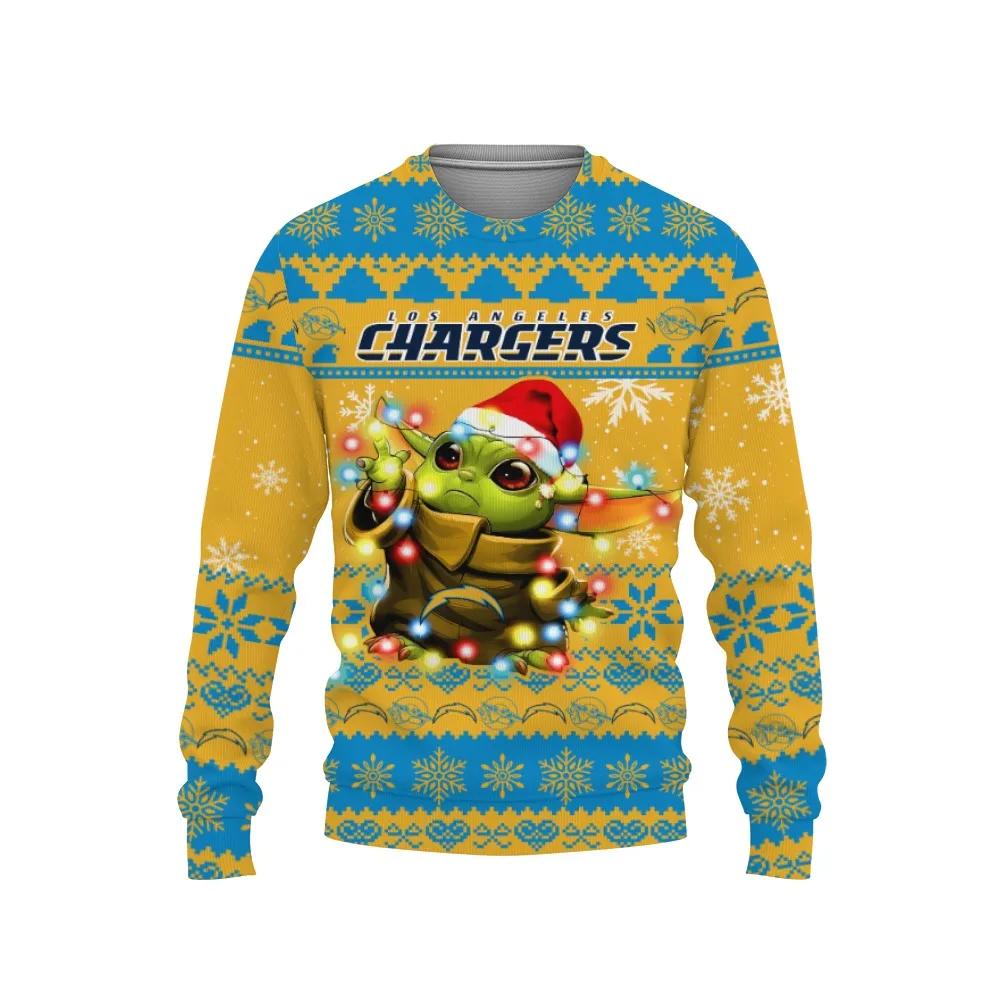 Los Angeles Chargers Baby Yoda Star Wars Ugly Christmas Sweater, NFL Christmas Sweater