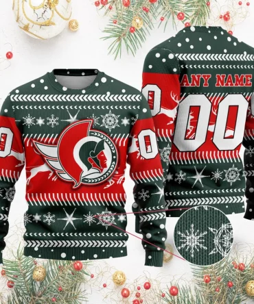 NHL Ottawa Senators | Personalized Name &amp; Number Unisex Sweater For Christmas Season