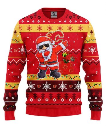 Calgary Flames Dabbing Santa Claus Ugly Christmas Sweater, NHL Christmas Sweater