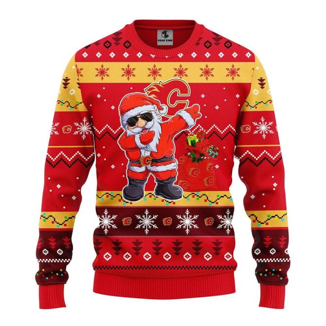Calgary Flames Dabbing Santa Claus Ugly Christmas Sweater, NHL Christmas Sweater