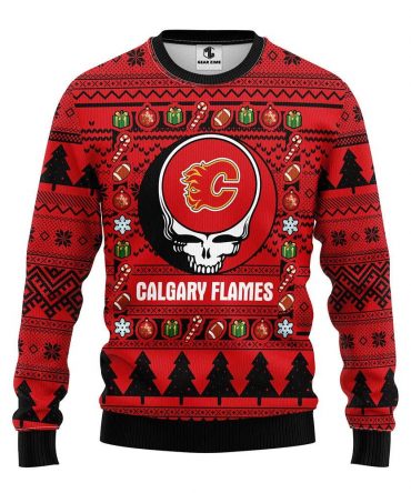 Calgary Flames Grateful Dead Ugly Christmas Sweater, NHL Christmas Sweater