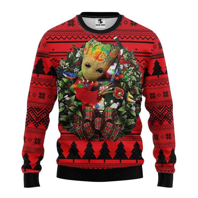 Calgary Flames Groot Hug Ugly Christmas Sweater, NHL Christmas Sweater
