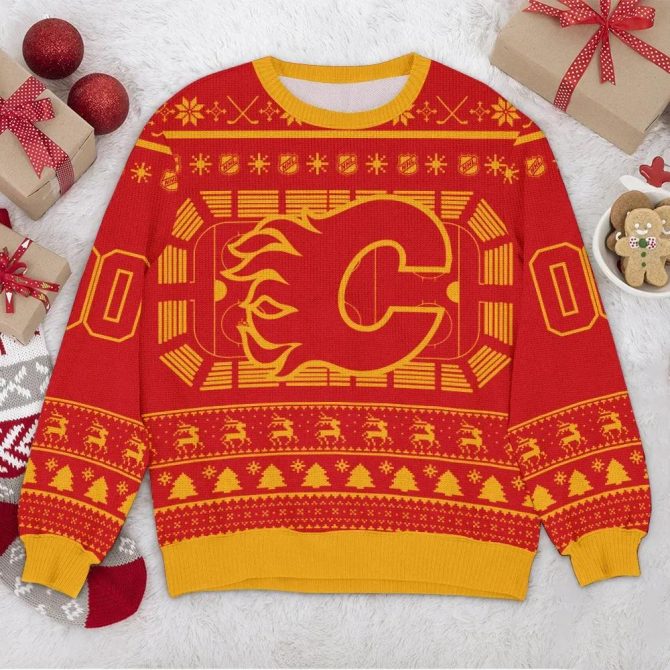 Calgary Flames NHL Custom Ugly Christmas Sweater, NHL Christmas Sweater